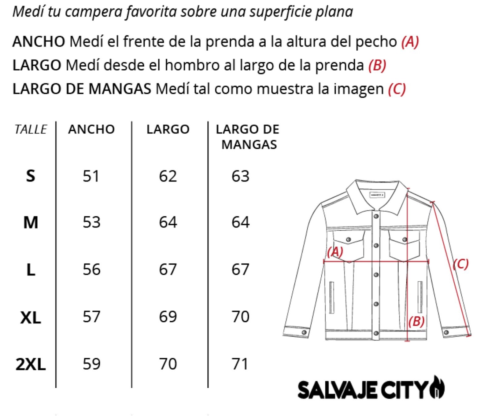 Tabla de talles campera argeria fw23